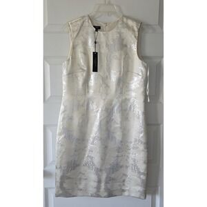 Talbots 12P NWT Winter White & Silver Sleeveless Dress Knee Length Back Zip